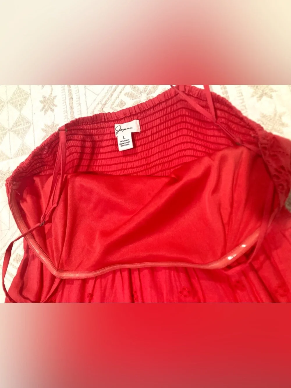 Japna Large 100% Cotton Lined Red Maxi Dress Embroidered Boho Chic - Picture 10 of 12